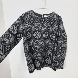 Rebecca Taylor Grey Black White‎ Aztec Geometric Wool Blend Sweater Size 2